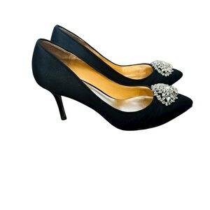 Badgley Mischka Black Heels with Crystal Accent Size 9 1/2